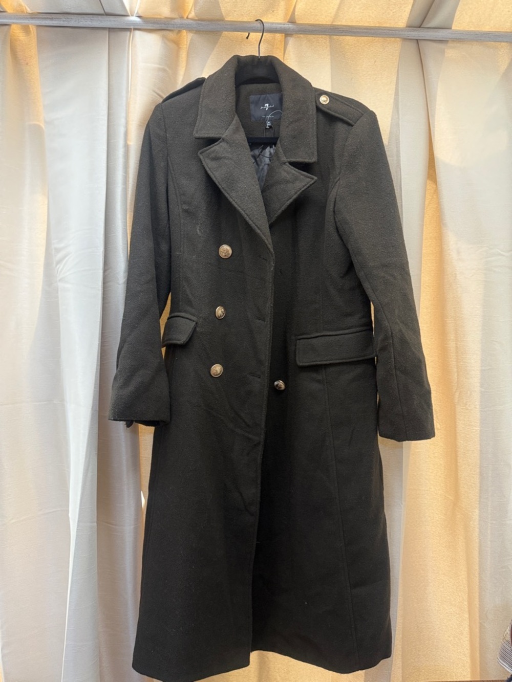7 For All Mankind Black Double-Breasted Pea Coat